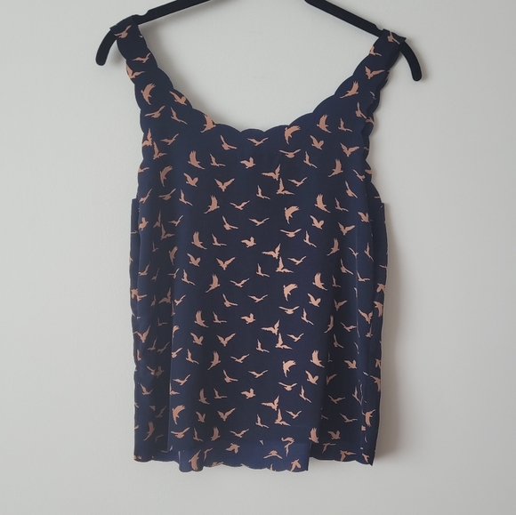 AX Paris Scalloped Neckline Bird Patterned Navy Cami Size S - Picture 3 of 12
